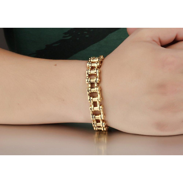 Armband för män i rostfritt stål, cykelkedja, biker, motorcykelkedjelänk Gold