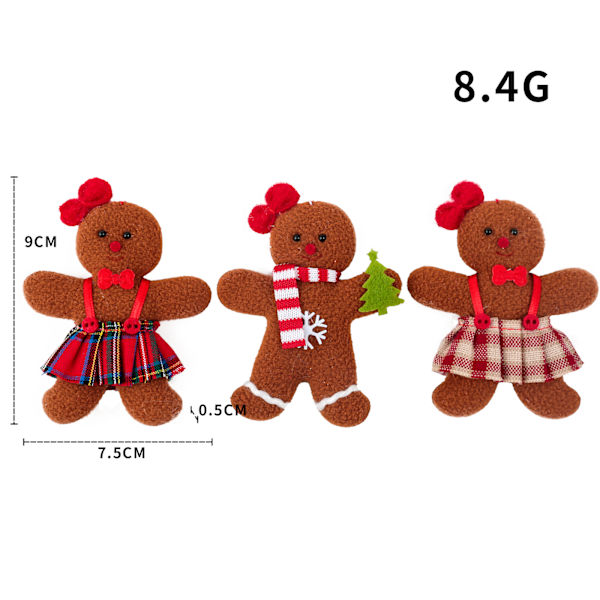 Juldekoration pepparkaksgubbe liten hängande julgransprydnader hängen set med 3 stycken