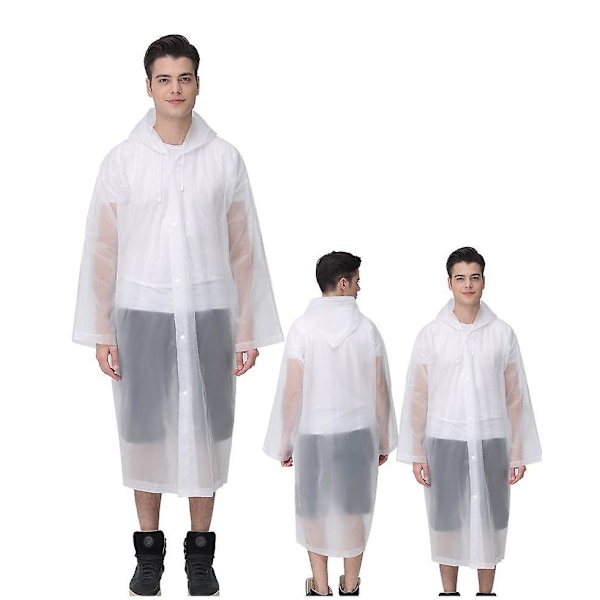 Återanvändbara regnponchos med huvor och ärmar Lätt regnkläder White