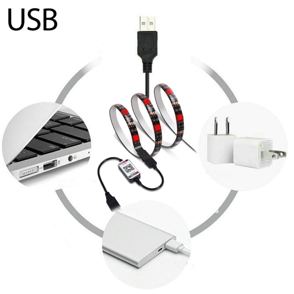 5050RGB LED-ljusremsats, färgglad fjärrkontroll, Bluetooth 5V, ljusremsats, TV-bakgrundsbelysning 2m