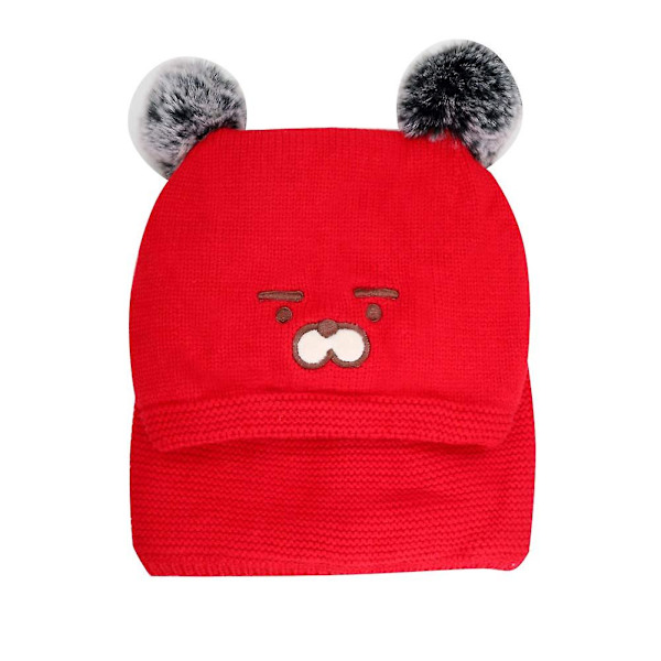 Baby Jenter Gutter Vinterlue Hette Skjerf Øreklaff Hette Skjerf Søt Bjørn Varm Lue Cap Red