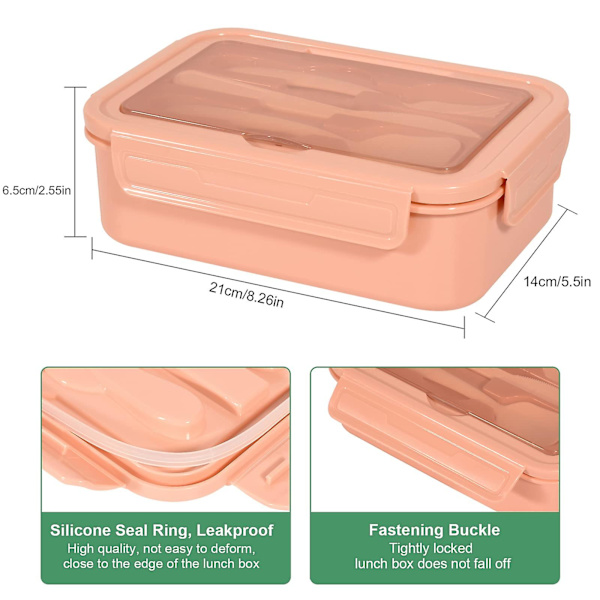Madkasse, 1400 ml Bento Madkasse til Voksne og Børn, Madbeholder med 3 Rum, Madkasse Pink