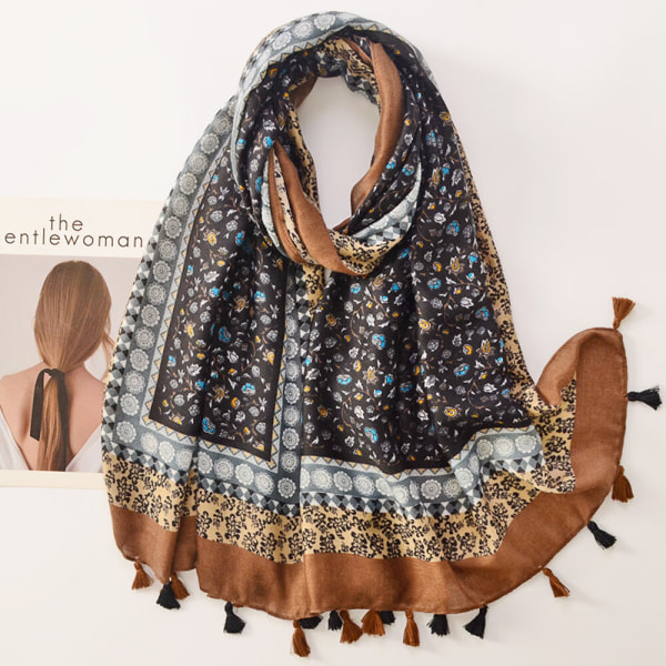 Boho Skjerf Dame Lett Blomstertrykk Skjerf Mote