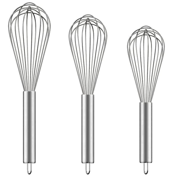 3-pack rostfria vispar 8\" + 10\" + 12\", vispset köksvispar för matlagning, blandning, vispning, vispning, omrörning