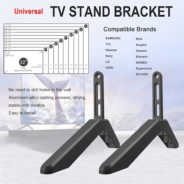 Universal TV-stativbase med skruer, enkel installasjon, bordbase, TV-bein for Vizio, Samsung, LG, TCL, Hisense