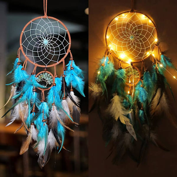 Drömfångare Barnrum Dekoration Handgjord Luminous Drömfångare Fjäder Gobeläng Boho Stil Hem Sovrum Vägg Hängande Bröllopsdekoration