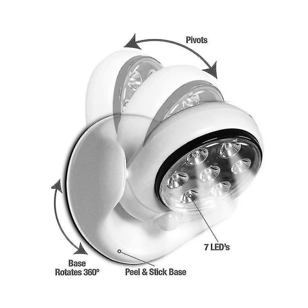 6v 7 lysdioder trådløs bevegelse aktivert sensorlys Lampe 360 ​​graders rotasjon Vegglamper Hvit verandalys Innendørs utendørsbelysning