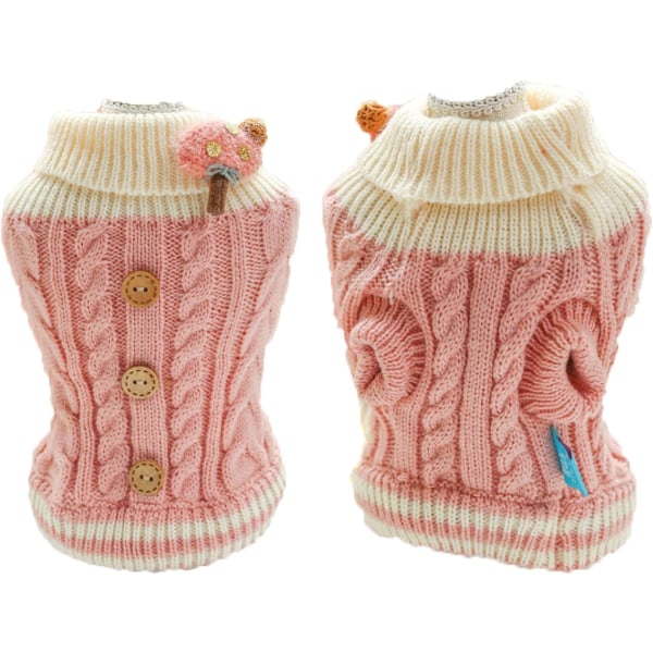 Warm Dog Sweater Winter Fashion Classic Button Knitted Girls' Sweater Coat for Dog Cold Weather, Pink, Small