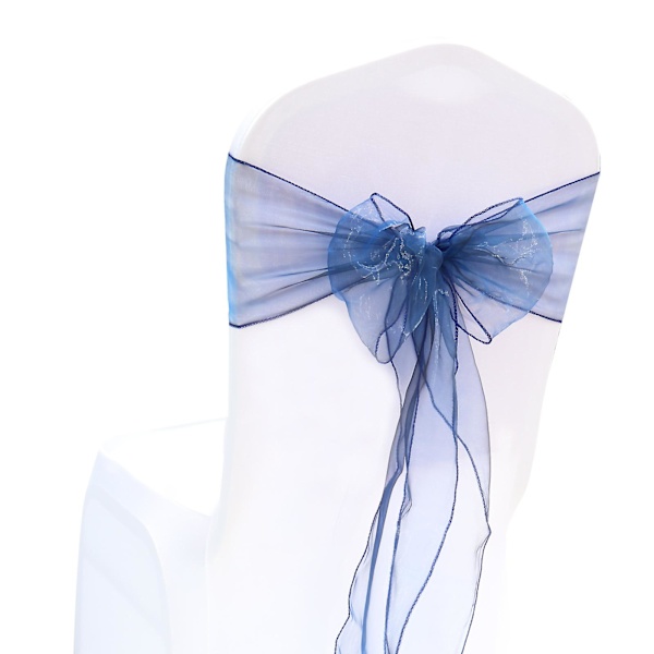 25 st Sorganza stolsöverdrag Tulle rosetter Sash Tie Ribbon Bröllopsfest navy blue