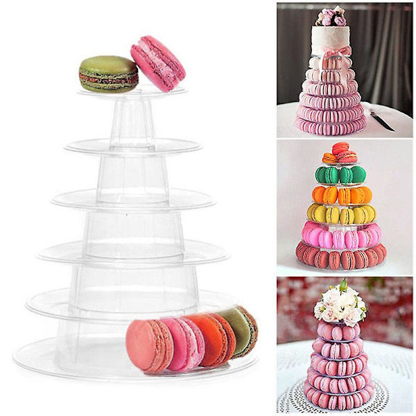 Macaron-kakun esittelyalusta 6-kerroksinen pyöreä muovinen kakkuteline, syntymäpäivä- ja hääleivonnaisteline