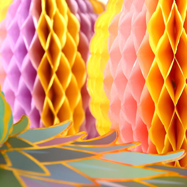 Ananasfest Dekorationer Honeycomb Bord og Hængende Dekorationer til Hawaii Luau Tiki Strand Bryllup Tropisk Frugt Sommerfest, Flerfarvet 3-pak