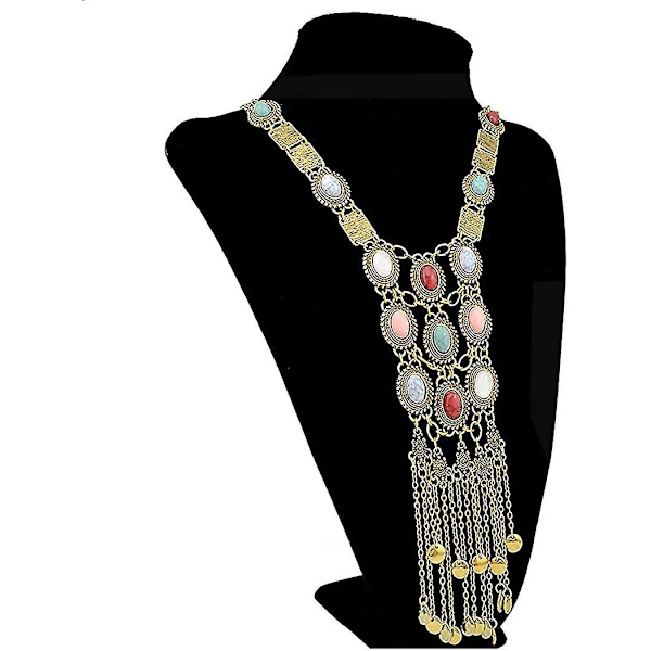 Kvinners Vintage Boho Statement Turkis Halskjede Etnisk Tribal Lang Perlet Smykker