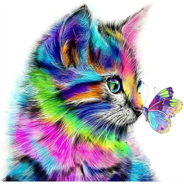 Katt Butterfly Diamond Painting, 5D DIY Animal Diamond Painting Kit for Adults and Kids Beginners, 12x12inch, Beste gave til familie og venner