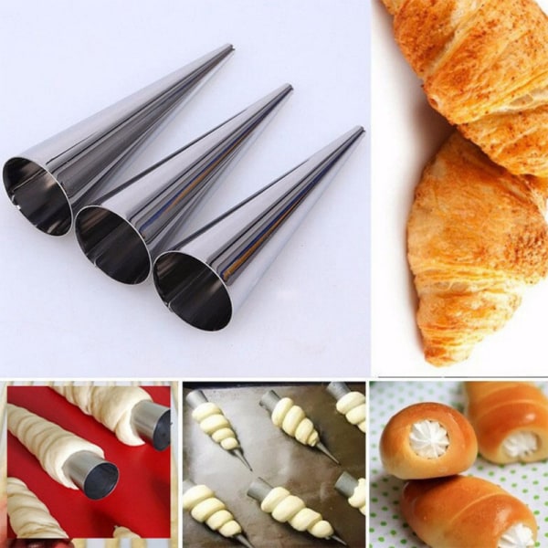 8 stk Koniske rustfrie stål danske rør Croissant former Spiralbrød dansk store spiralrør bakeverktøy 2 størrelser