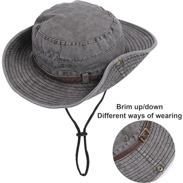 Mäns hopfällbar solhatt Safarihatt Anti UV Utomhus Bergsklättring Resa Hatt Fiskehatt Hinkhatt，Grå