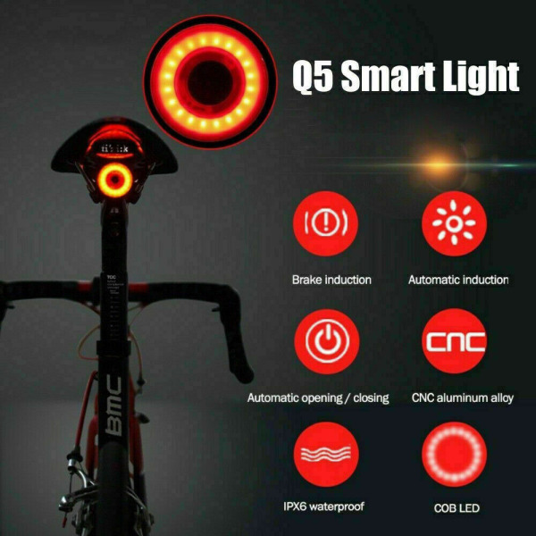 1 sett WR25 100lm Smart bremsesensor baklys landeveissykkel MTB sykkellys USB-lading baklys advarselslys
