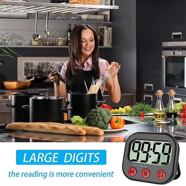 Kök Timer Digital Visuell Timer Magnetisk Klocka Stoppur Nedräkningstimer Stor LCD-skärm Visar Stora Siffror