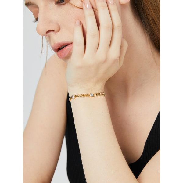 European and American style gold Cuban chain bracelet with diamonds, fashionable zircon simple hand jewelry for women