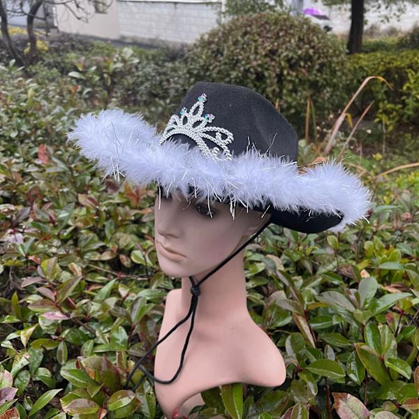 3-delt sort krone cowboyhat Western cowboyhat Rå kant brev cowboyhat