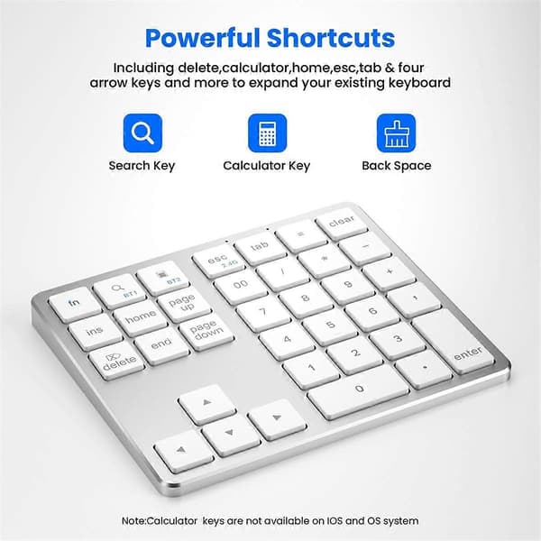 2.4G Bluetooth NumPad Ultratynn Trådløs NumPad USB Oppladbart Numerisk Tastatur for IOS Android Window Hvit