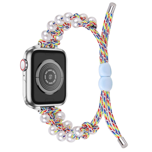 Helmi Nylon Ranneke Yhteensopiva Apple Watch Rannekkeen 40mm 38mm Naisille Tytöille, Säädettävä Helmi Korut Kutoa Nylon Rainbow