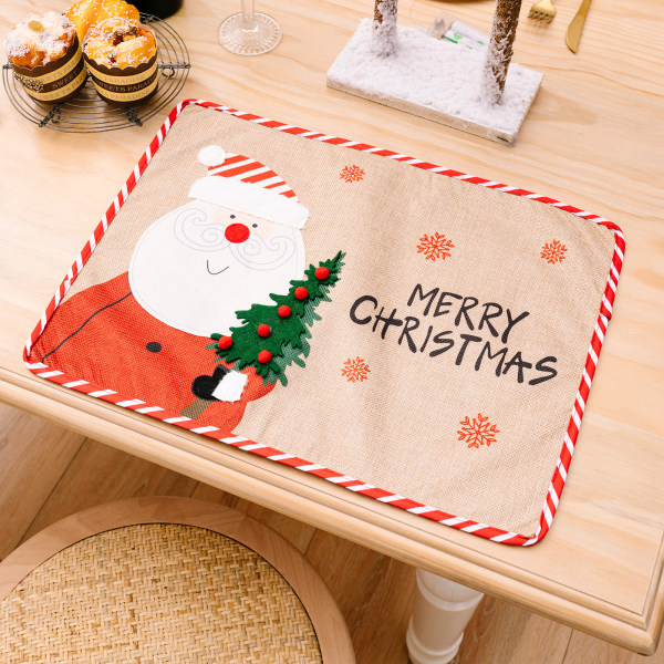 2pcs Christmas decoration items old man snowman creative embroidery tablecloths table dressing insulation mat tablecloth