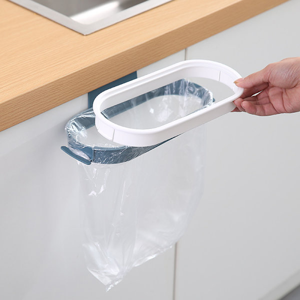 Blå bærbar plastpose til kjøkkenavfall, krokholder, buffer, sliping