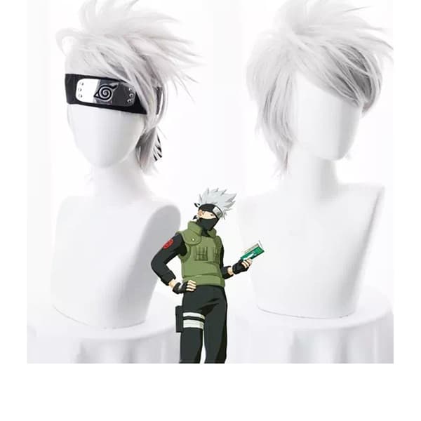 Anime peruk silvervit Okanada omvänd lockigt kort hår cospl