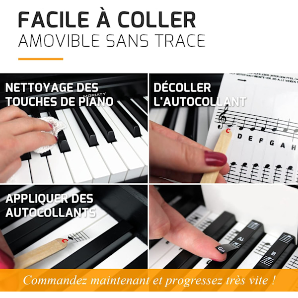 Klaver + Keyboard Note Stickers til 49 | 61 | 76 | 88 Tangenter + Komplet Premium Kit til Sorte + Hvide Tangenter | DO-RÉ-MI-FA-SOL-LA-SI |