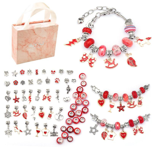 Charm armbandssats DIY hantverk smyckesgåva set för barn flickor tonåringar Red
