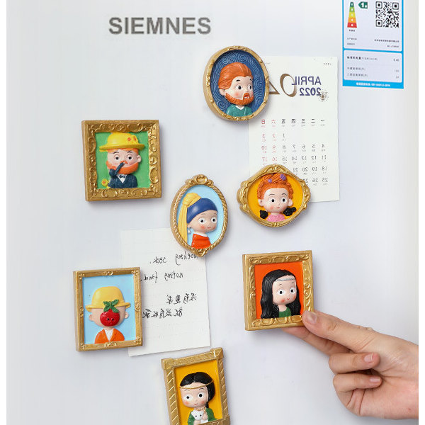 4 stk. Kreative Resin Køleskabsmagneter Verdensberømte 3D Billedramme Lysende Figur Køleskabsdekoration Kunst Magnetiske Stickers