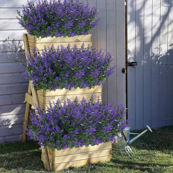 8 stk kunstig lavendel utendørs planter falske blomster plast grønt stilker for veranda planter dekorasjon Yellow