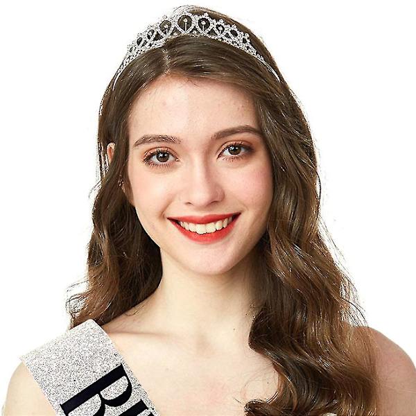 Kvinde Ladies Fødselsdag Dronning Tiara Og Sash Krystal Krone Pandebånd Skulderstrop Sæt Silver QUEEN