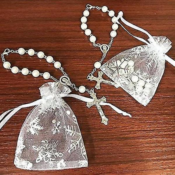 Första kommunionsgåvor Dopgåva Rosenkrans Festgåvor Recuerdos De Bautizo Quinceanera Vit/silv Pack om 12 st