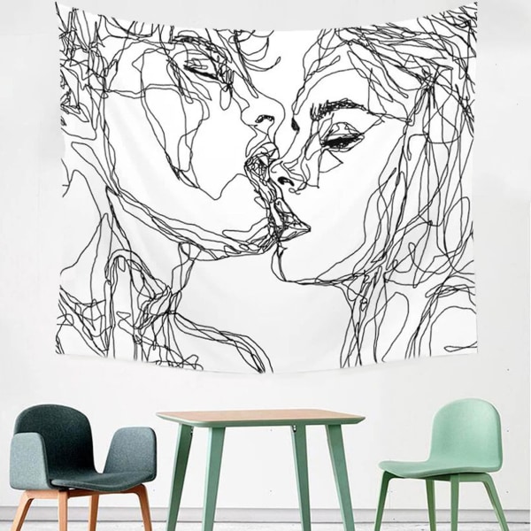 Gobelin for voksne Kiss Lovers Gobelin/kyssing veggteppe Gobelin svart og hvitt abstrakt skissekunst vegg 150*120cm A