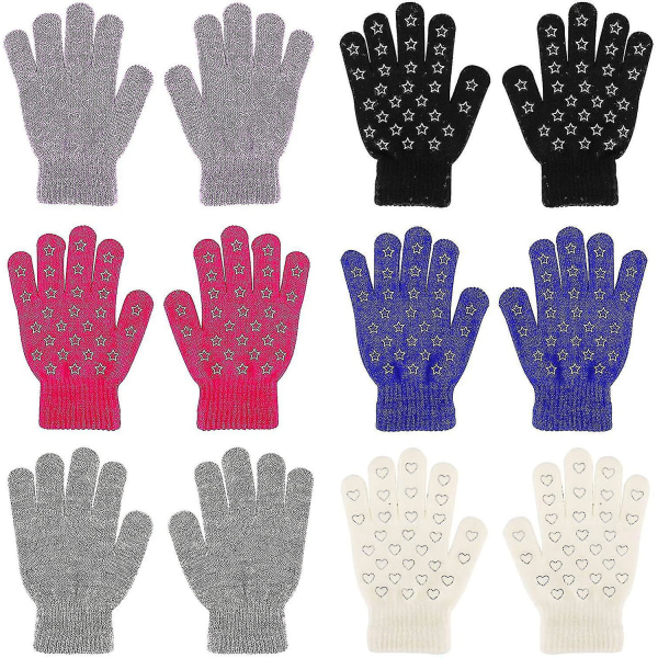 6 par magic handskar, vinterstickade helfingerstretchhandskar varma handskar