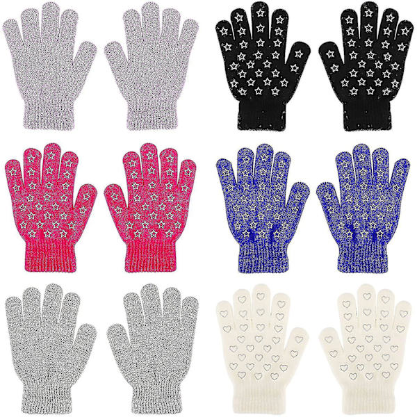 6 par magiska handskar, vinter stickade helfinger stretch handskar varma handskar