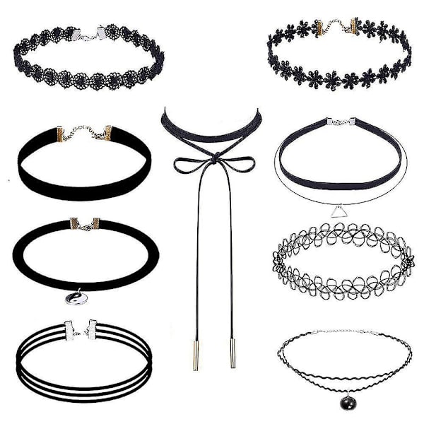 9-delt kjede choker sett stretch klassisk gotisk choker