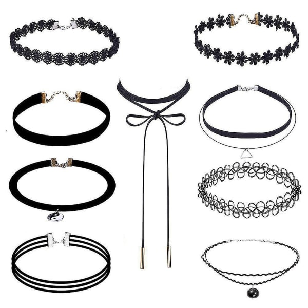 9 Piece Choker Necklace Set Stretch Classic Gothic Choker