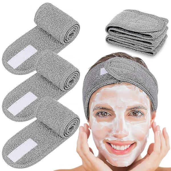 4 st spa-hårband, sminkhårband, stretchigt frottéhårband för sport, yoga, dusch Gray