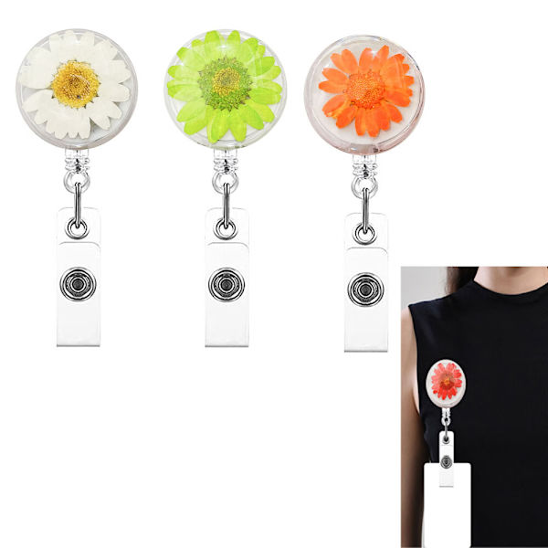 3 st vita, ljusgrön, orange PVC ID-märkesklämma Retractable Lanyard Easy Pull Buckle Söt ID-kortsnyckelring för studentarbetare