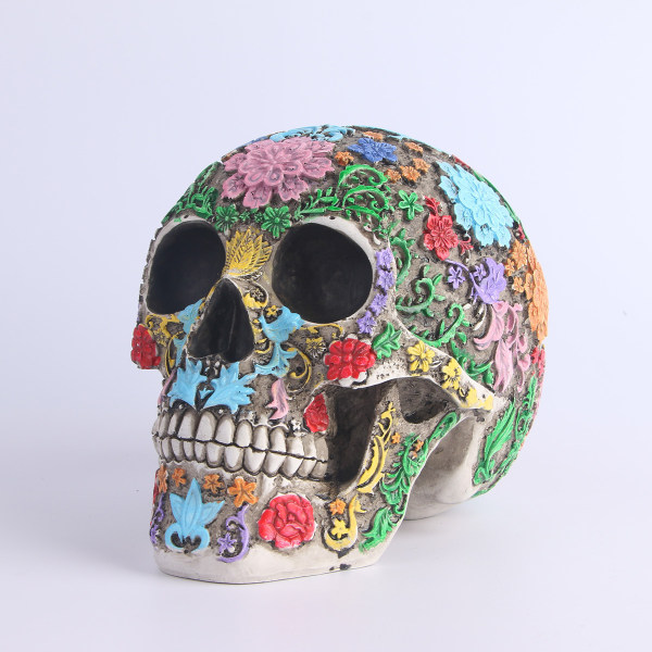 Livsstørrelse Fargerike Blomster Menneskeskalle Modell Voksen Skull Model Day of the Dead dekorasjon