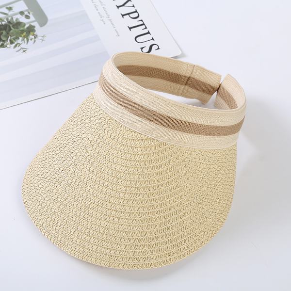 Dame Sommer Stor Skygge Strand Halm Hatte Hat, Beige