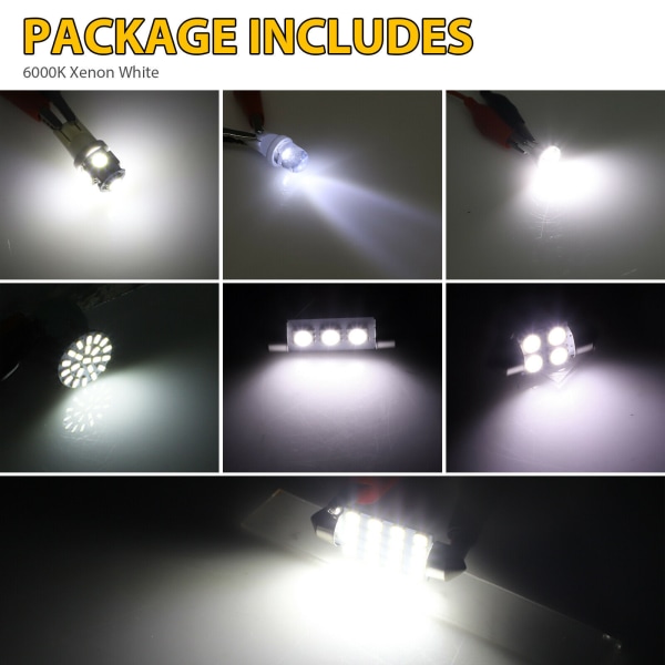 Bil LED kombinationspaket 42PCS T10 sidolampa dubbelspetsad läslampa registreringsskylt lampa inomhus dörrlampa