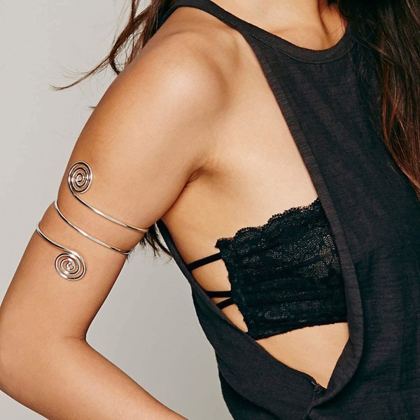 Spiralarmband Armband Armband För Kvinnor Dam Brud Metall Överarm Manschett Armband Gypsy Boho Armband Silver