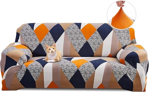 Orange Geometry, Stretchig sofföverdrag 3-sits sofföverdrag med armstöd Modern Universal Elastisk sofföverdrag Sofföverdrag Skyddande överdrag