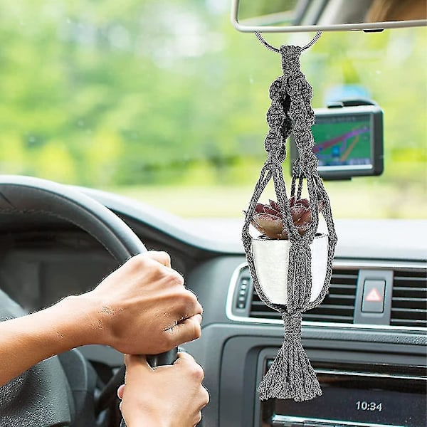 13 tum Mini Macrame Växt Hängare, Söta Biltillbehör, Boho Backspegel
