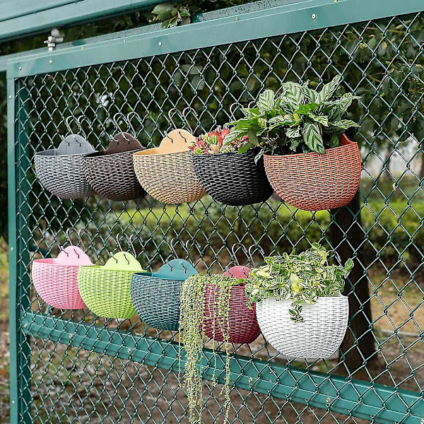 Imitation Rattan Vägg Hängande, Halvcirkelformad Blomkruka Hängande Utan Perforering, Hydroponisk Blomkruka (vit, Stor)