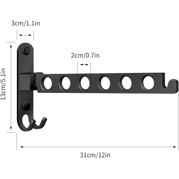 Veggmontert tørkestativ, sammenleggbart klesstativ veggmontert klesheng, sammenleggbar veggmontert klesvask 90° rotasjon for balkong, bad, vaskerom, hotell (svart)