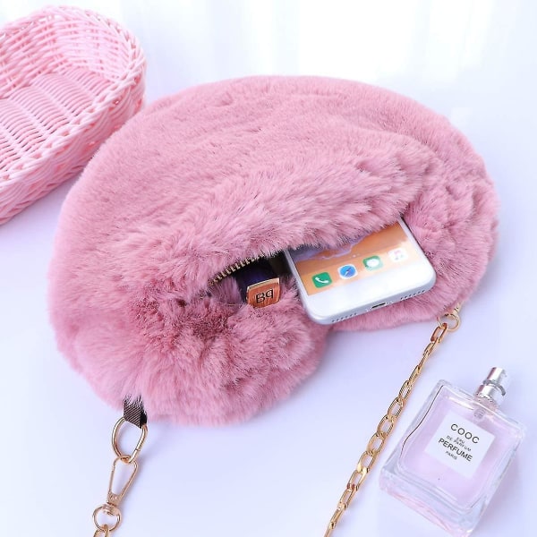 Cellphone Purse Plush Heart Shaped Crossbody Bag With Chain Cute